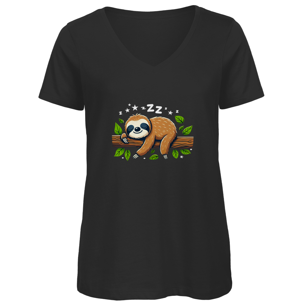 Damen Premium Bio V-Neck T-Shirt Faultier