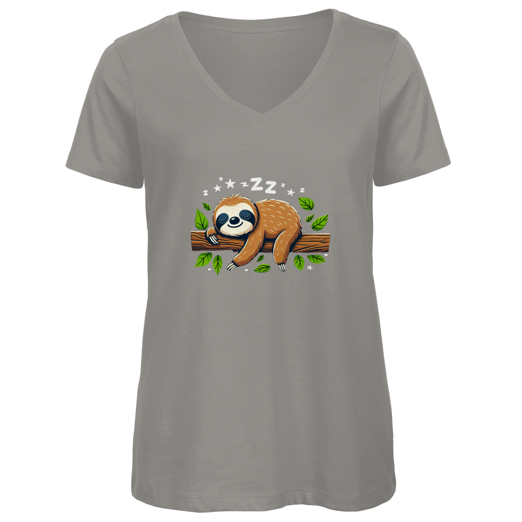 Damen Premium Bio V-Neck T-Shirt Faultier