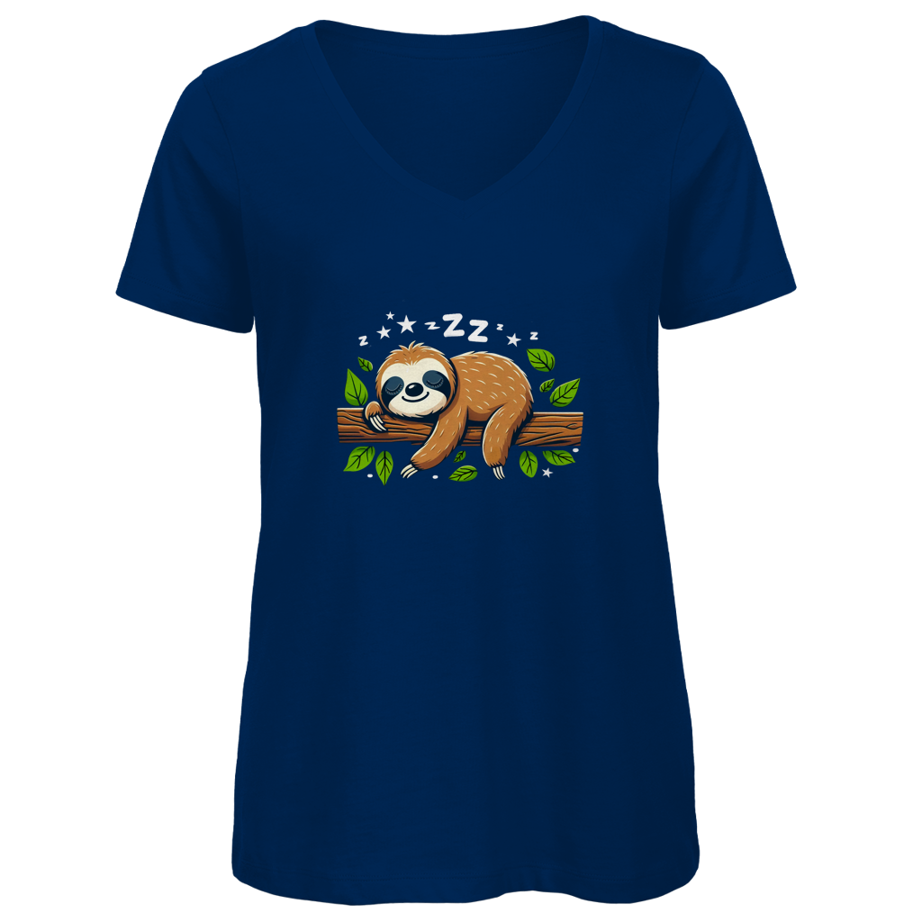 Damen Premium Bio V-Neck T-Shirt Faultier