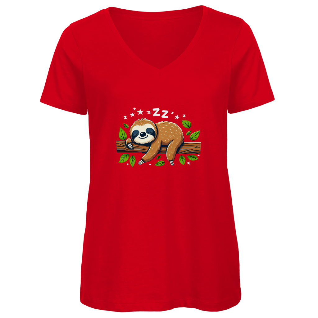 Damen Premium Bio V-Neck T-Shirt Faultier