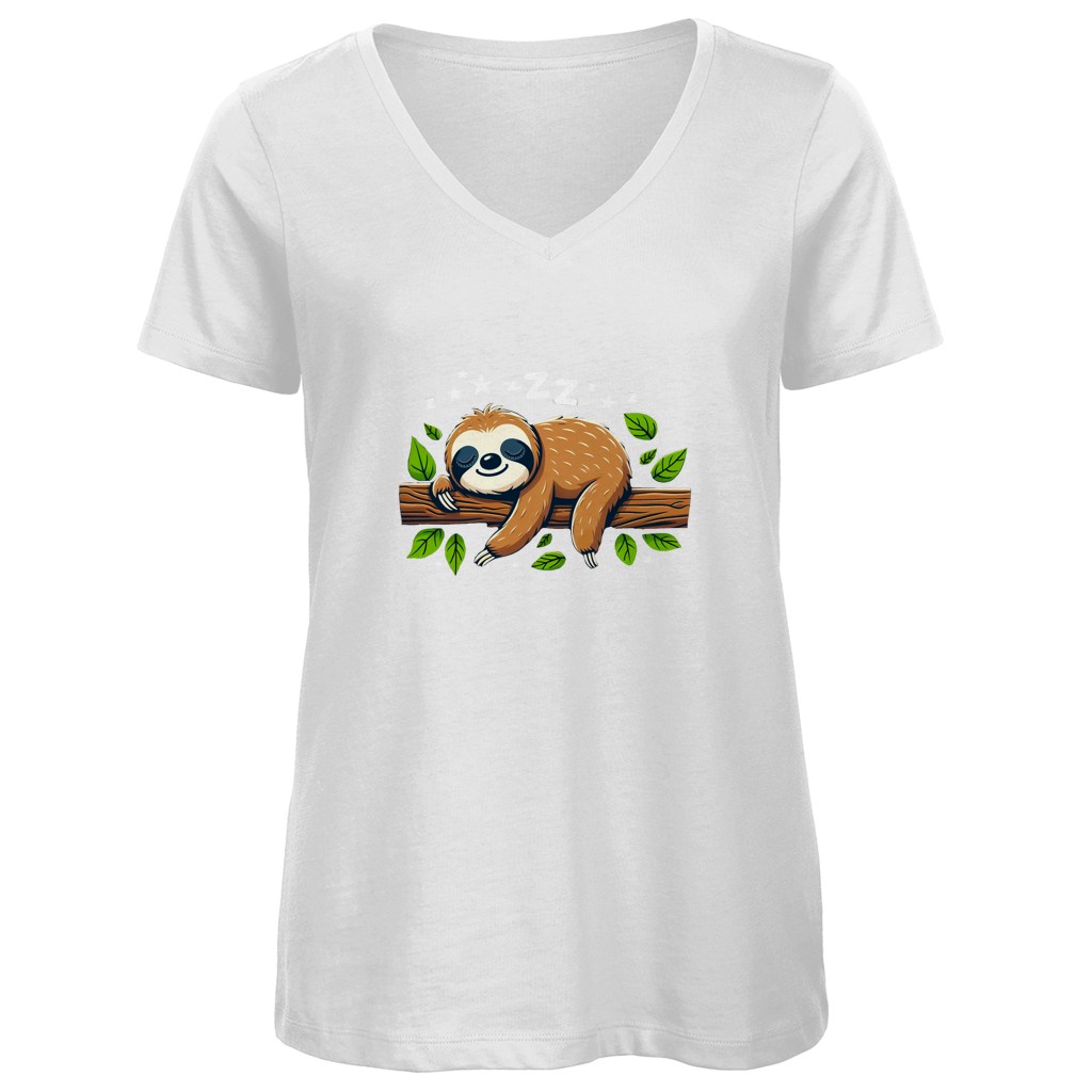 Damen Premium Bio V-Neck T-Shirt Faultier