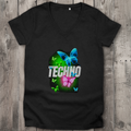Damen Premium Bio V-Neck T-Shirt Techno Butterfly