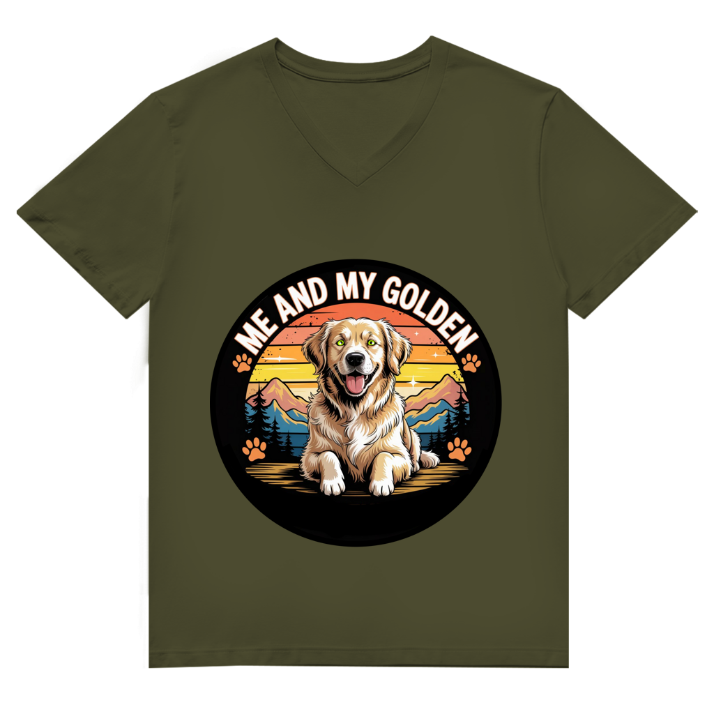 Herren Premium Bio V-Neck T-Shirt Me and my golden Retriever