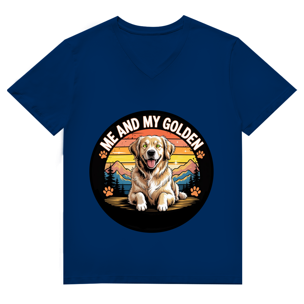 Herren Premium Bio V-Neck T-Shirt Me and my golden Retriever