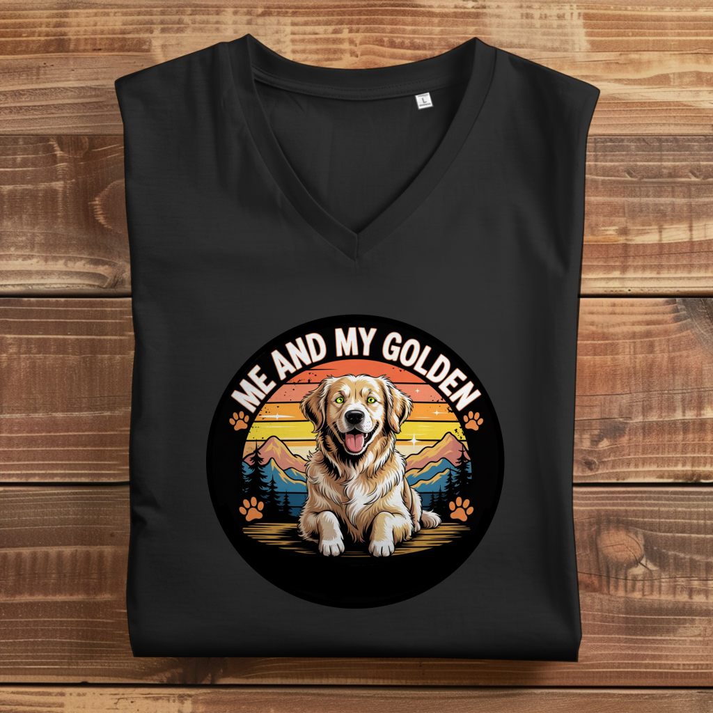 Damen Premium Bio V-Neck T-Shirt Me and my golden Retriever