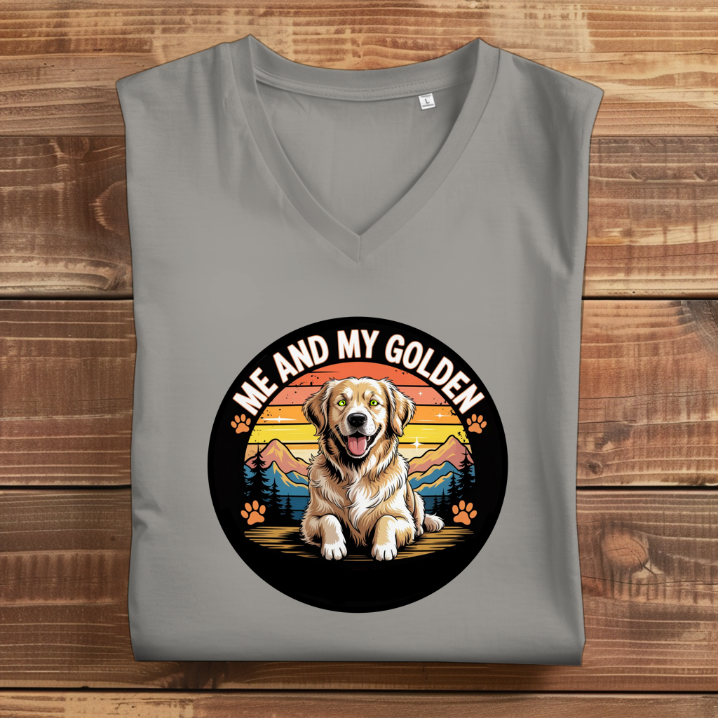Damen Premium Bio V-Neck T-Shirt Me and my golden Retriever