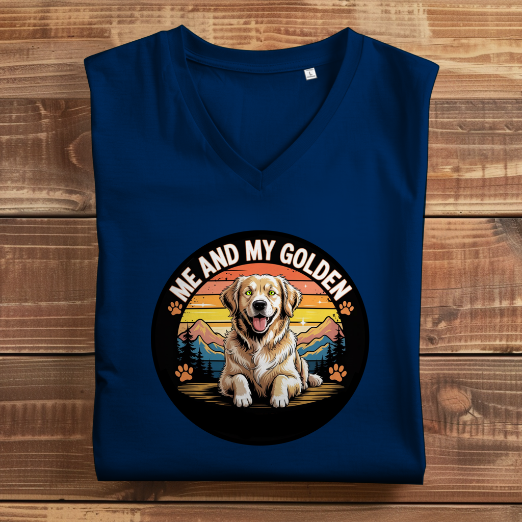 Damen Premium Bio V-Neck T-Shirt Me and my golden Retriever