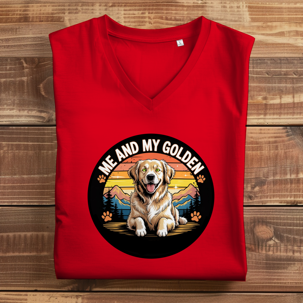 Damen Premium Bio V-Neck T-Shirt Me and my golden Retriever