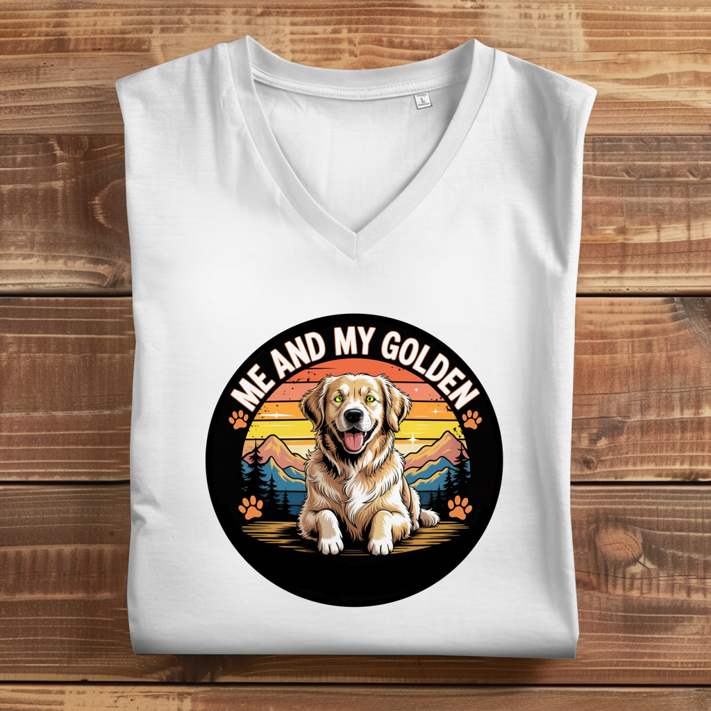 Damen Premium Bio V-Neck T-Shirt Me and my golden Retriever
