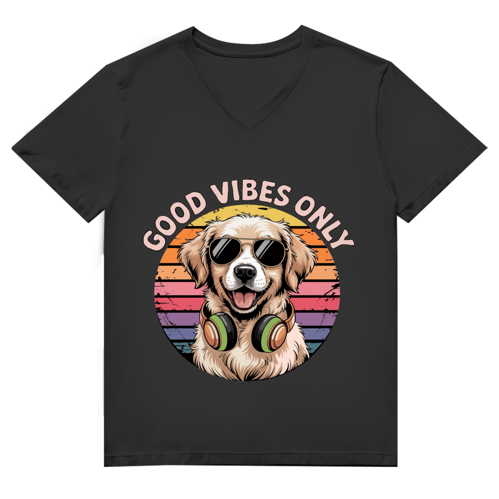 Herren Premium Bio V-Neck T-Shirt Good vibes only with dog