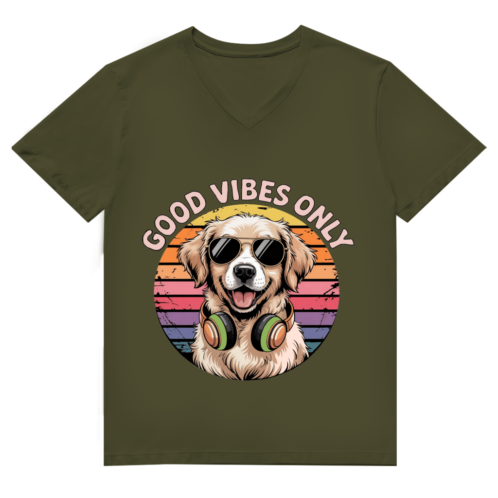 Herren Premium Bio V-Neck T-Shirt Good vibes only with dog