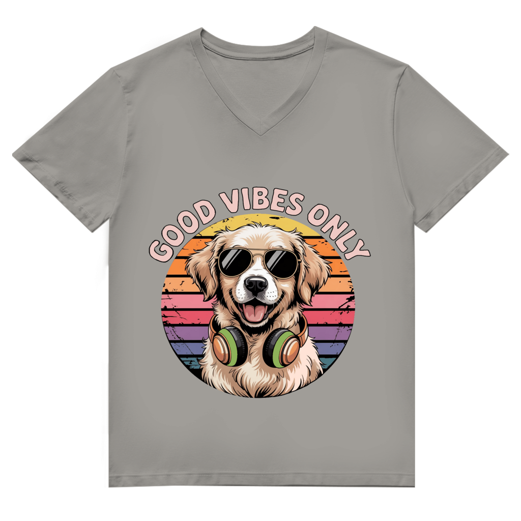Herren Premium Bio V-Neck T-Shirt Good vibes only with dog