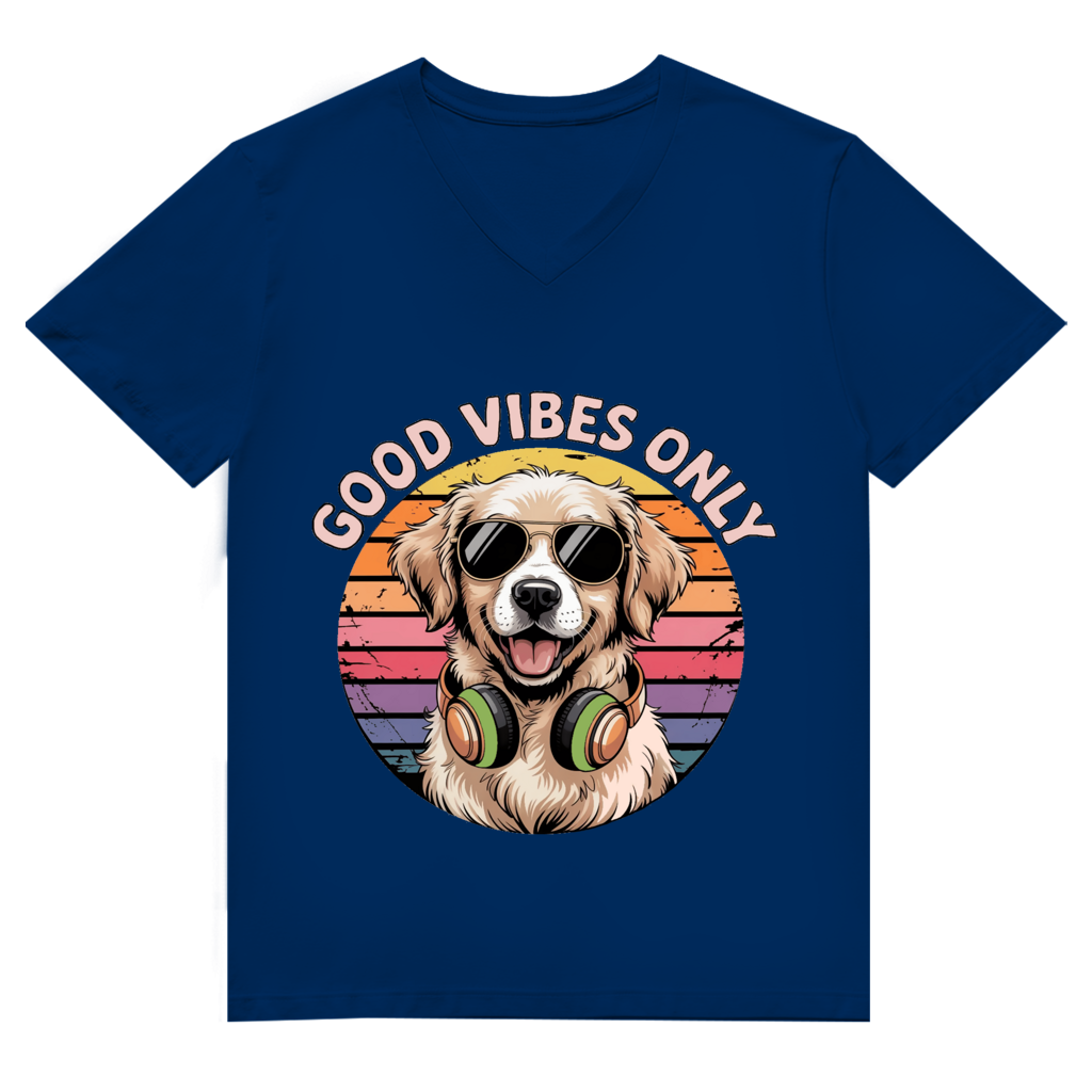 Herren Premium Bio V-Neck T-Shirt Good vibes only with dog