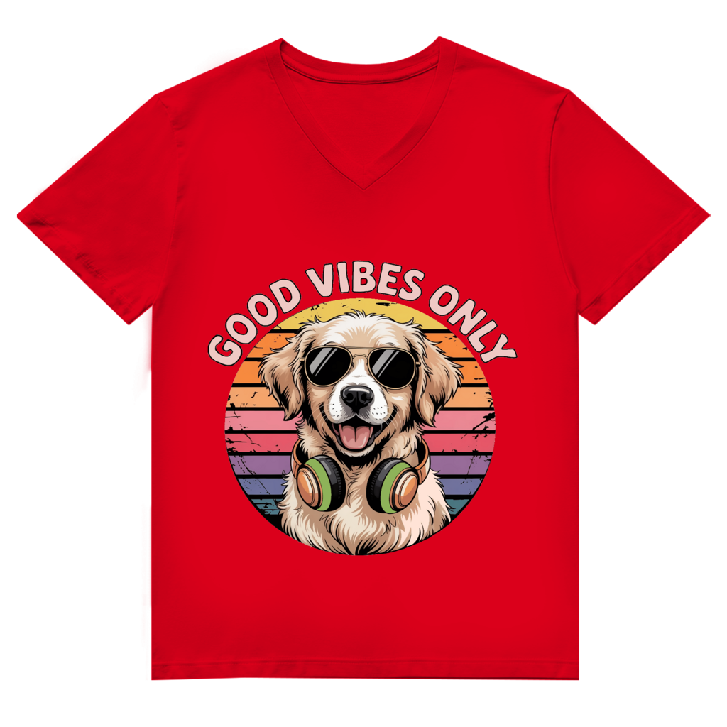 Herren Premium Bio V-Neck T-Shirt Good vibes only with dog