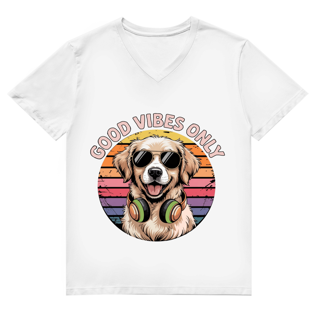 Herren Premium Bio V-Neck T-Shirt Good vibes only with dog