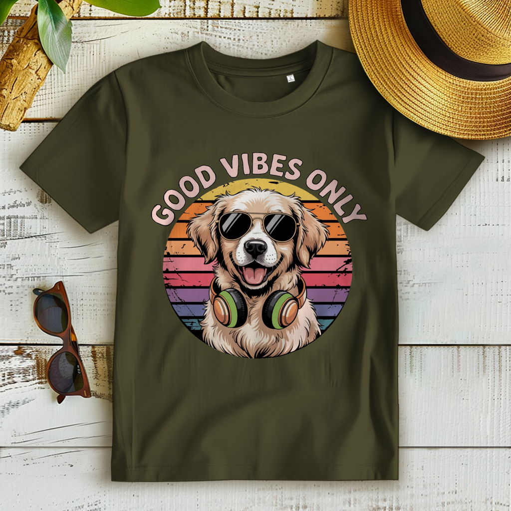 Damen Premium Bio T-Shirt Good vibes only with dog