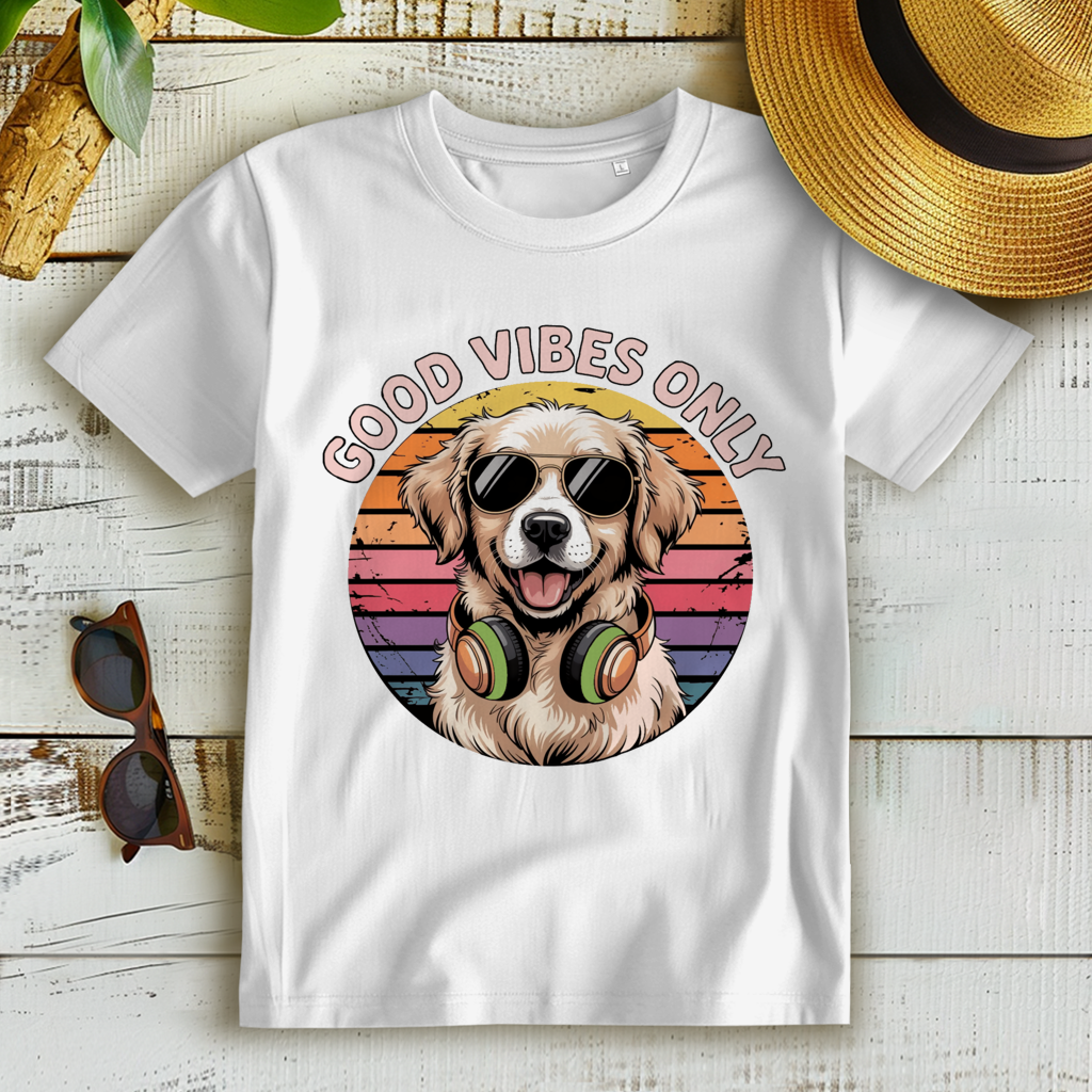 Damen Premium Bio T-Shirt Good vibes only with dog