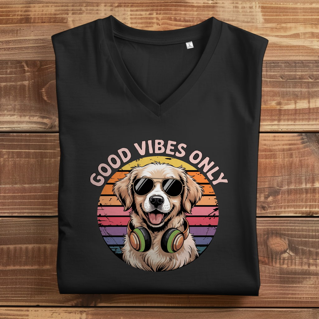 Damen Premium Bio V-Neck T-Shirt Good vibes only with dog