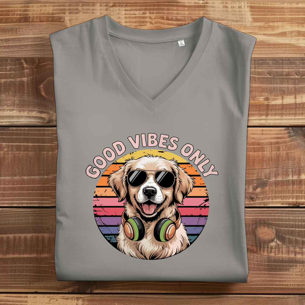 Damen Premium Bio V-Neck T-Shirt Good vibes only with dog