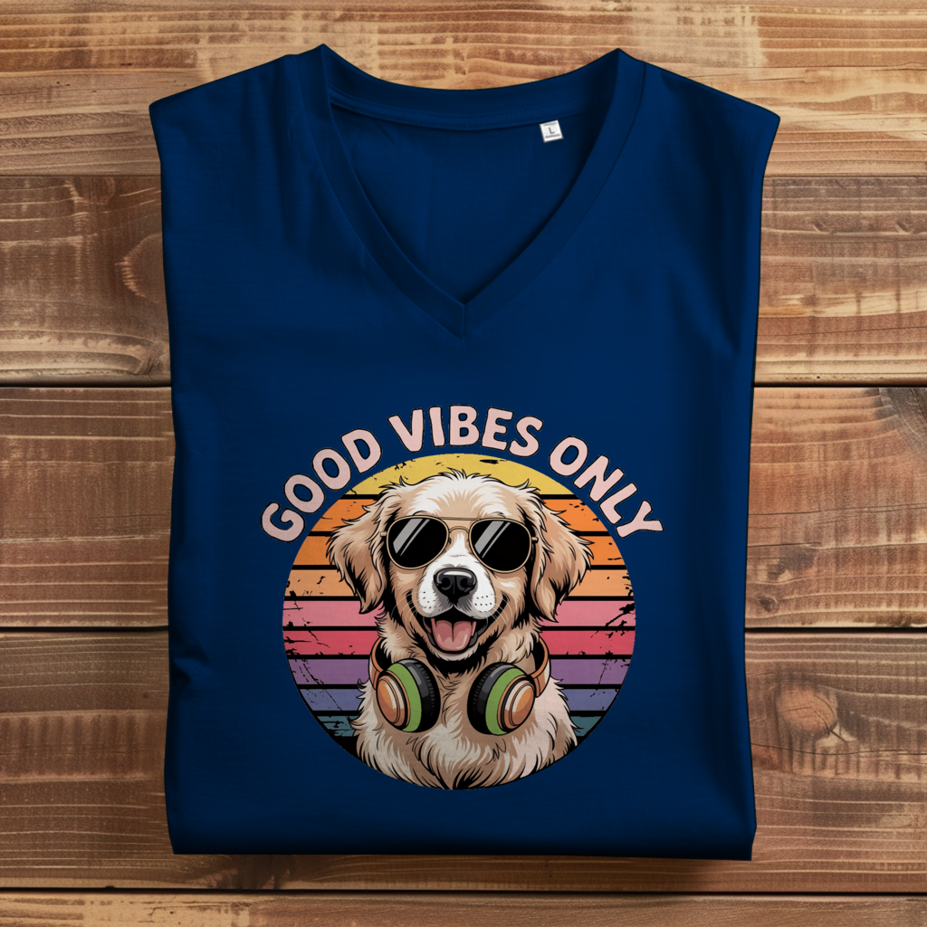 Damen Premium Bio V-Neck T-Shirt Good vibes only with dog