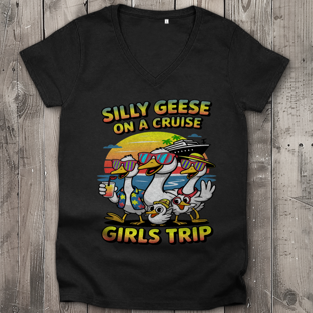 Damen Premium Bio V-Neck T-Shirt Silly Geese