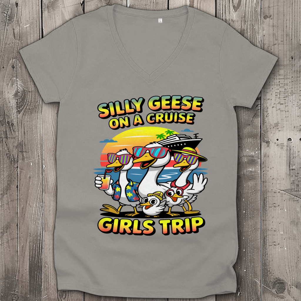 Damen Premium Bio V-Neck T-Shirt Silly Geese