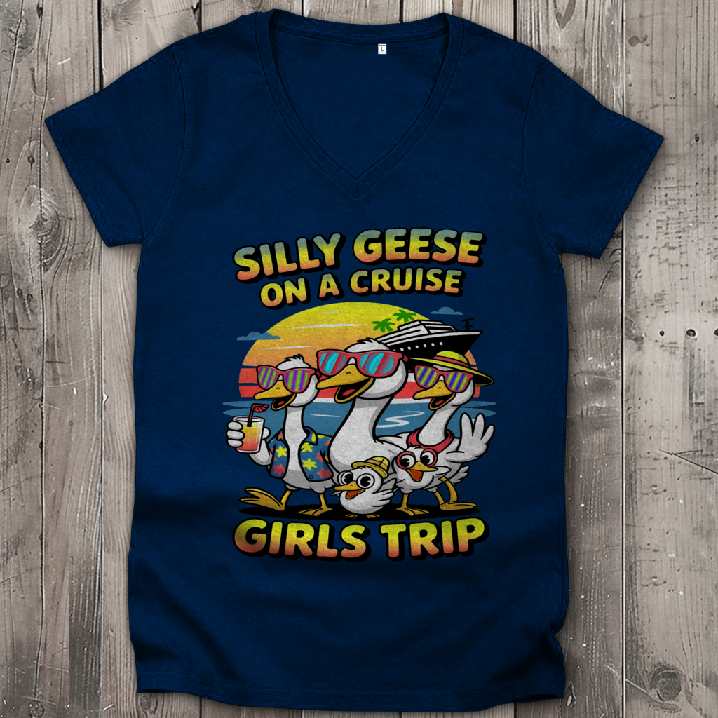 Damen Premium Bio V-Neck T-Shirt Silly Geese