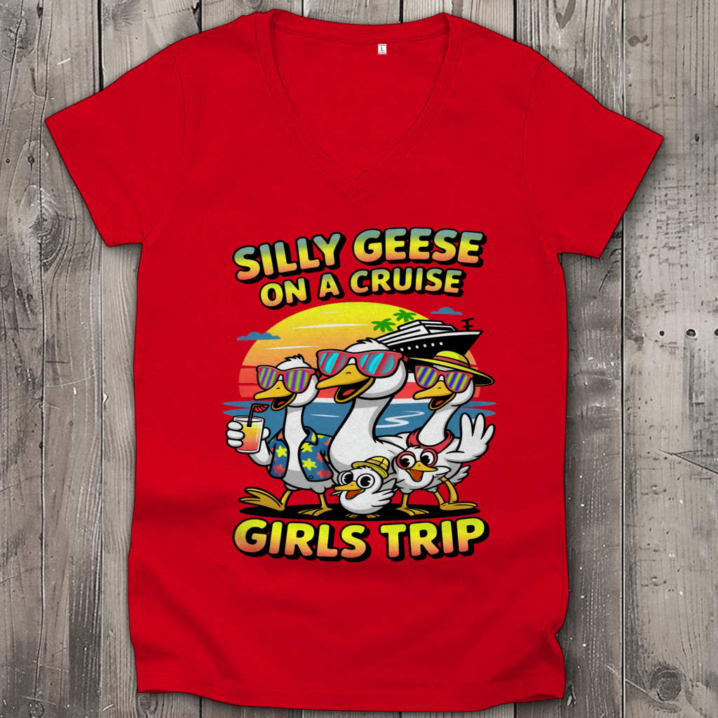 Damen Premium Bio V-Neck T-Shirt Silly Geese