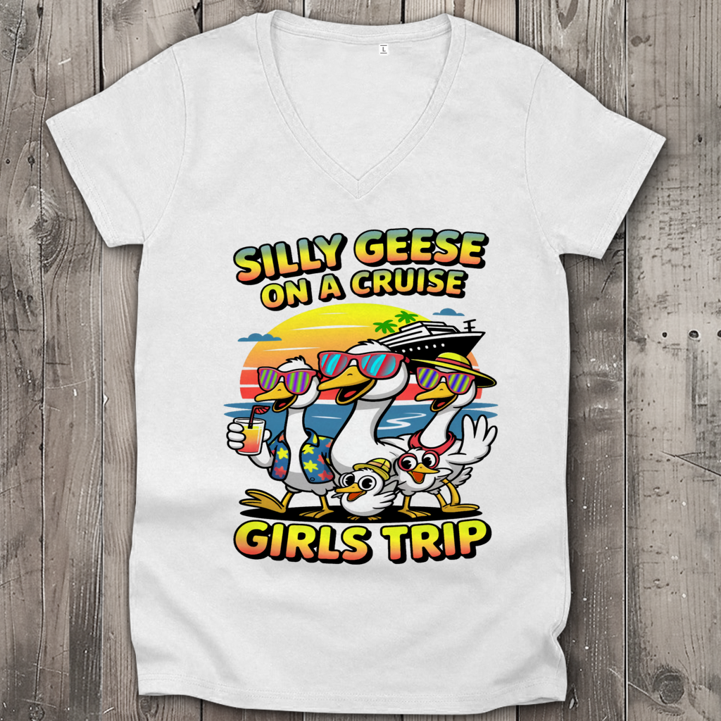 Damen Premium Bio V-Neck T-Shirt Silly Geese