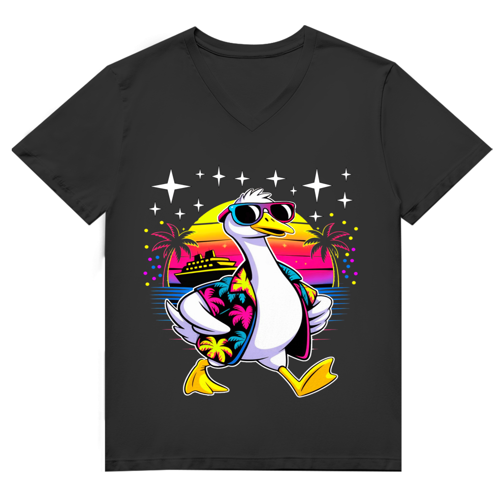 Herren Premium Bio V-Neck T-Shirt Hans the Duck on Vacation