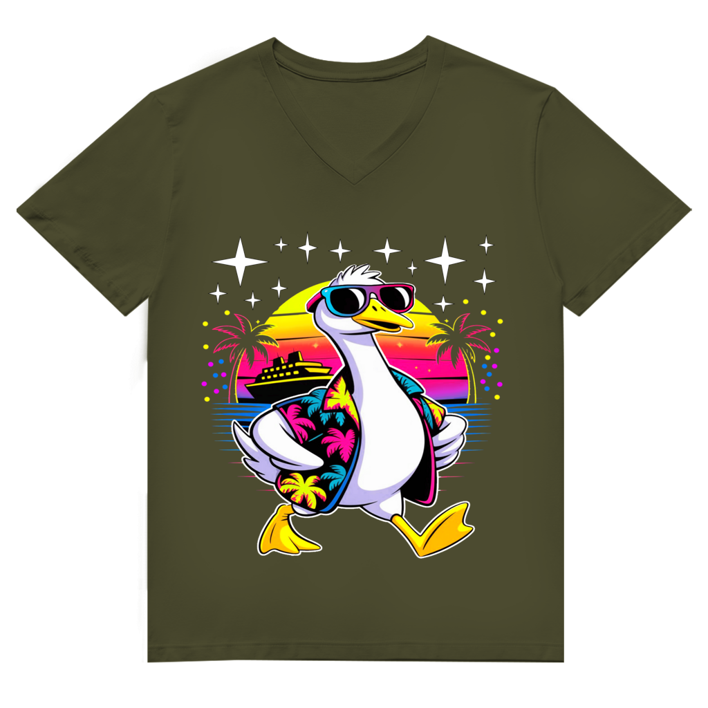 Herren Premium Bio V-Neck T-Shirt Hans the Duck on Vacation