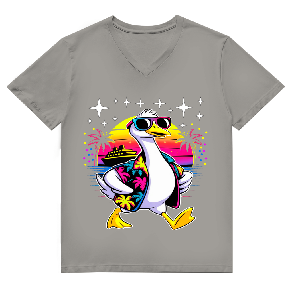 Herren Premium Bio V-Neck T-Shirt Hans the Duck on Vacation