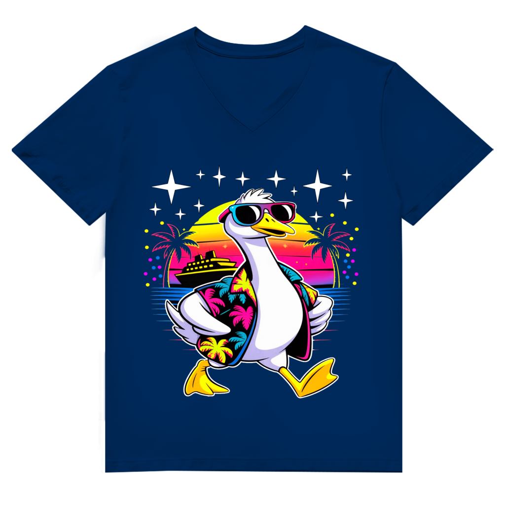 Herren Premium Bio V-Neck T-Shirt Hans the Duck on Vacation