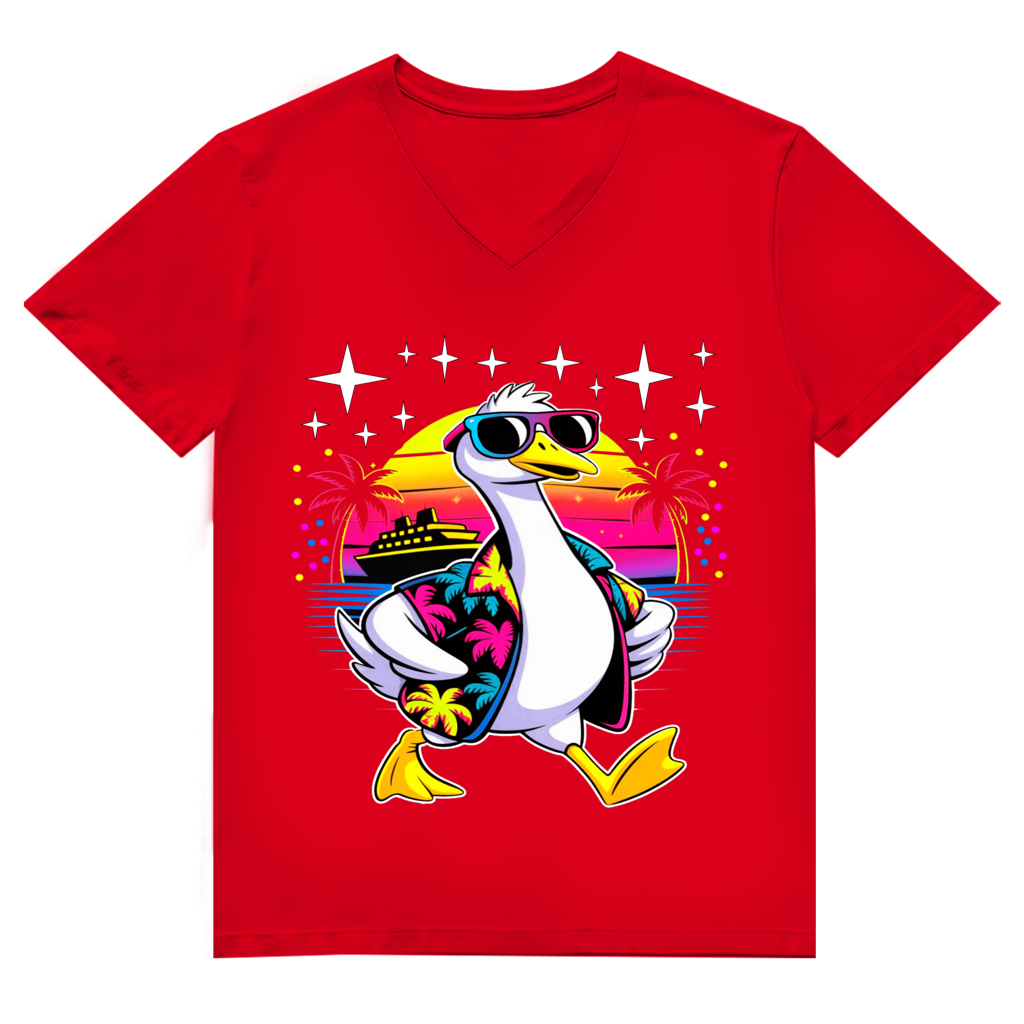 Herren Premium Bio V-Neck T-Shirt Hans the Duck on Vacation