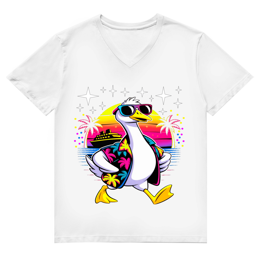 Herren Premium Bio V-Neck T-Shirt Hans the Duck on Vacation