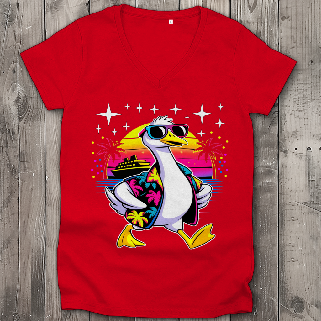 Damen Premium Bio V-Neck T-Shirt Hans the Duck on Vacation
