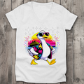 Damen Premium Bio V-Neck T-Shirt Hans the Duck on Vacation
