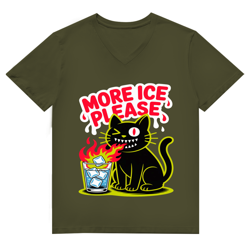 Herren Premium Bio V-Neck T-Shirt More Ice please cat