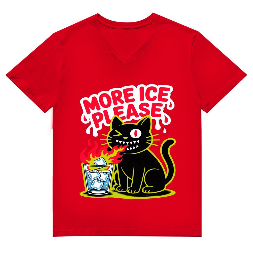 Herren Premium Bio V-Neck T-Shirt More Ice please cat