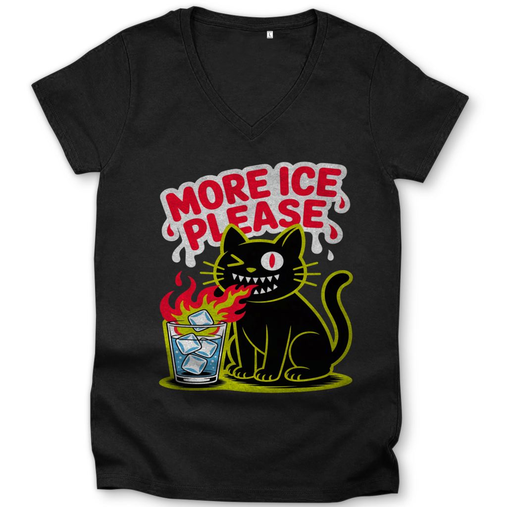 Damen Premium Bio V-Neck T-Shirt More Ice please cat