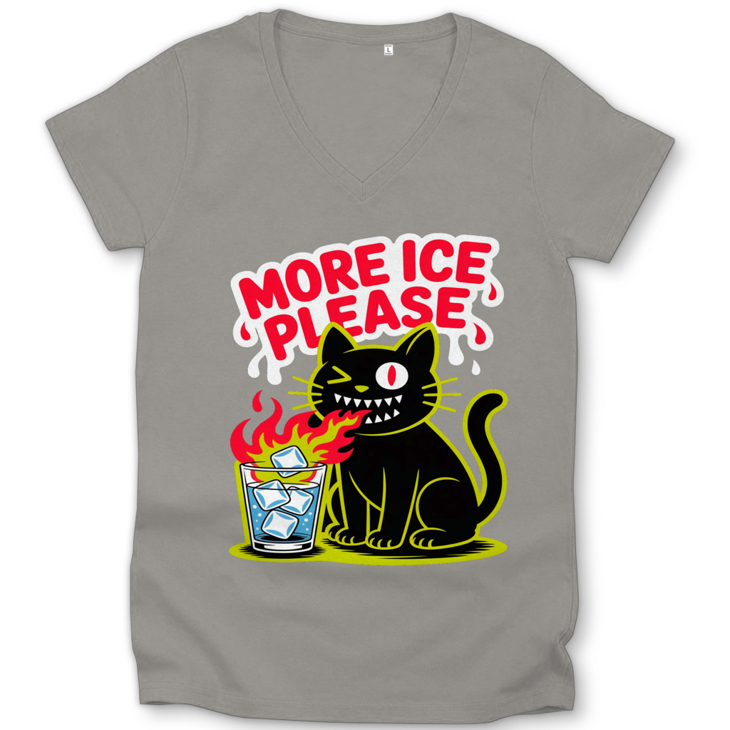 Damen Premium Bio V-Neck T-Shirt More Ice please cat