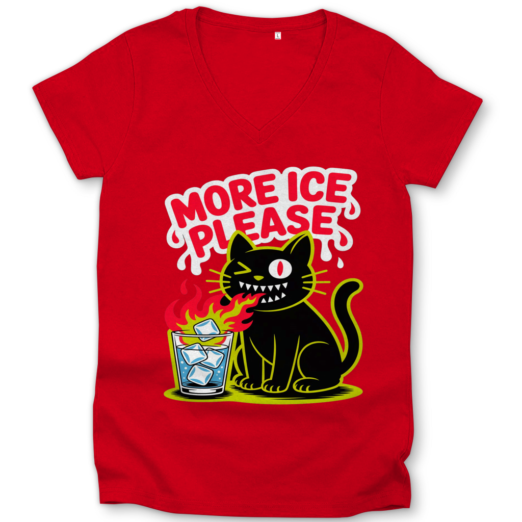 Damen Premium Bio V-Neck T-Shirt More Ice please cat