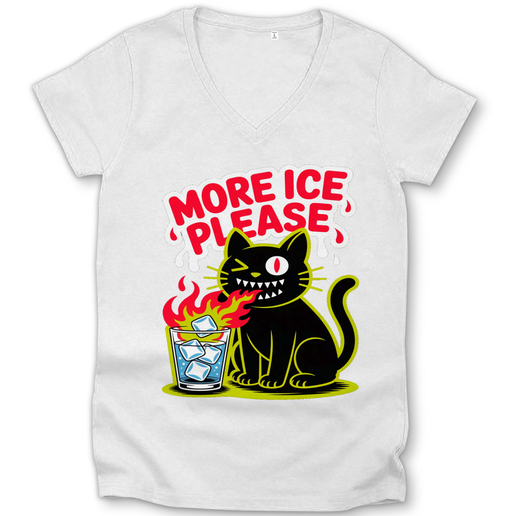 Damen Premium Bio V-Neck T-Shirt More Ice please cat