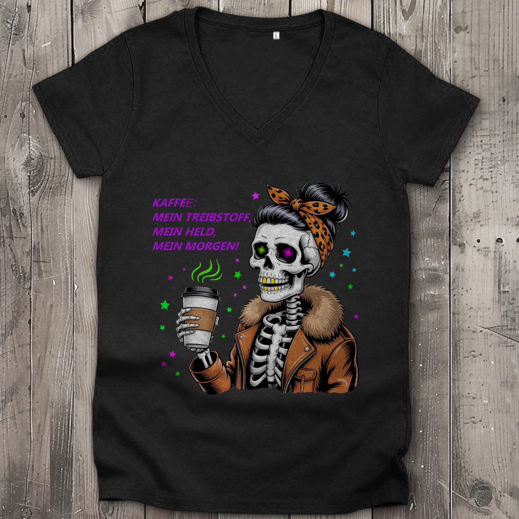 Damen Premium Bio V-Neck T-Shirt Coffee time