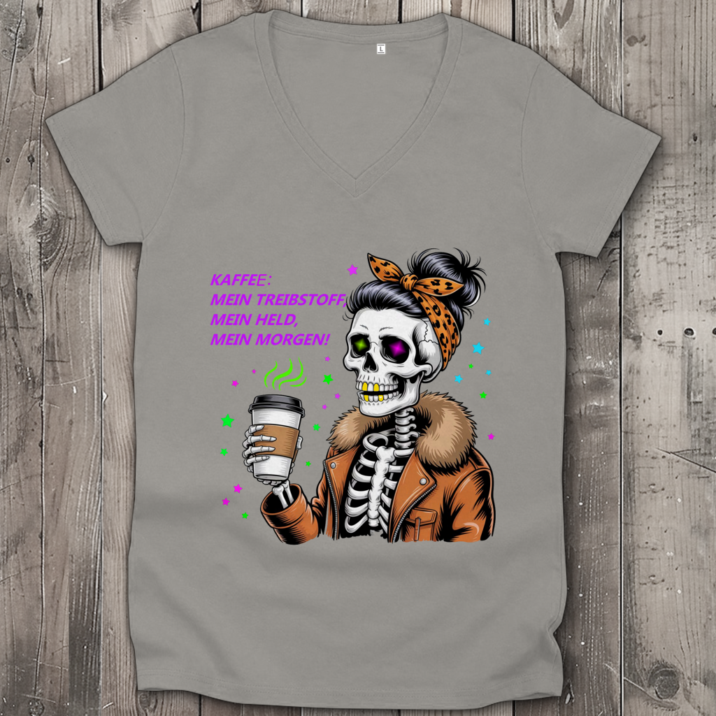 Damen Premium Bio V-Neck T-Shirt Coffee time