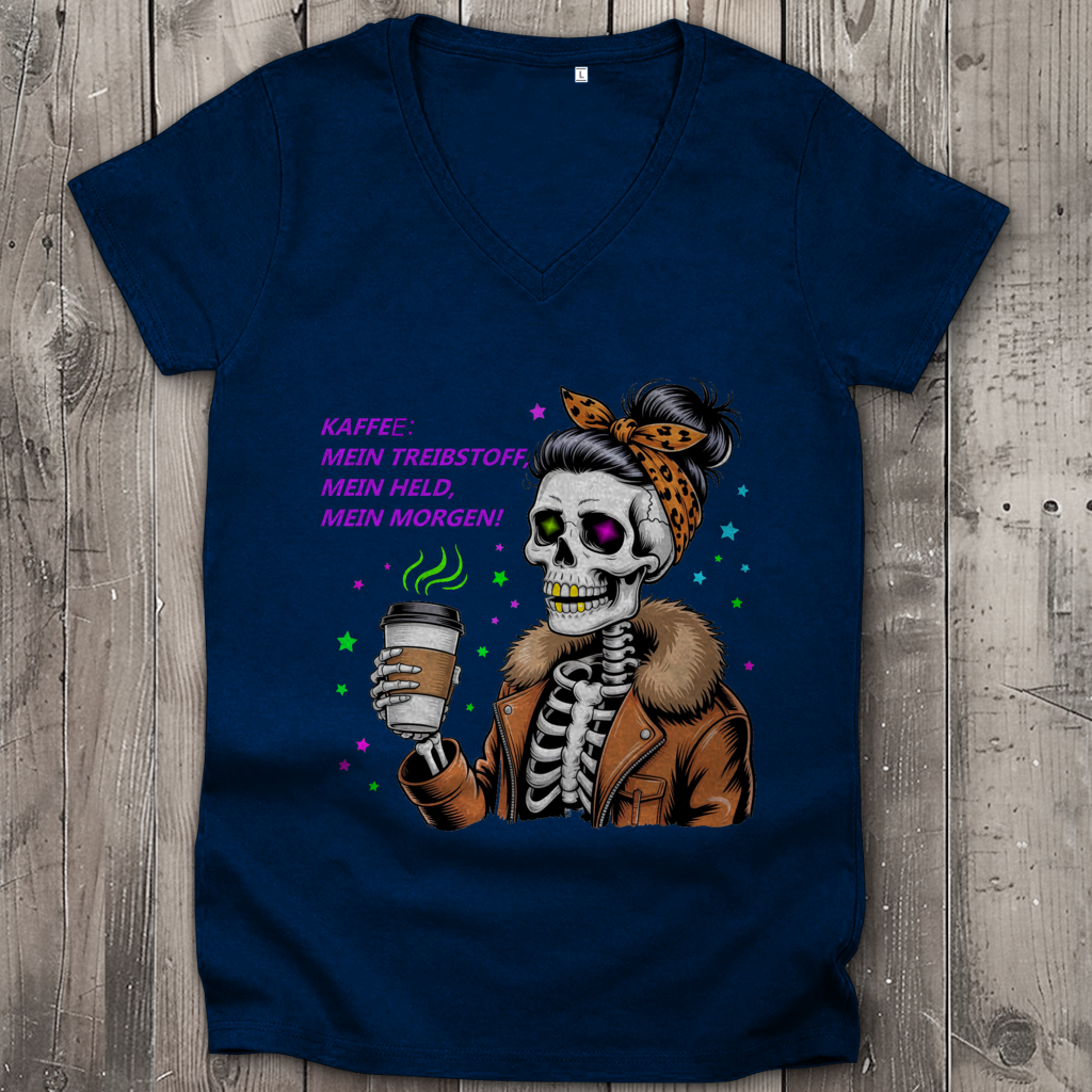 Damen Premium Bio V-Neck T-Shirt Coffee time