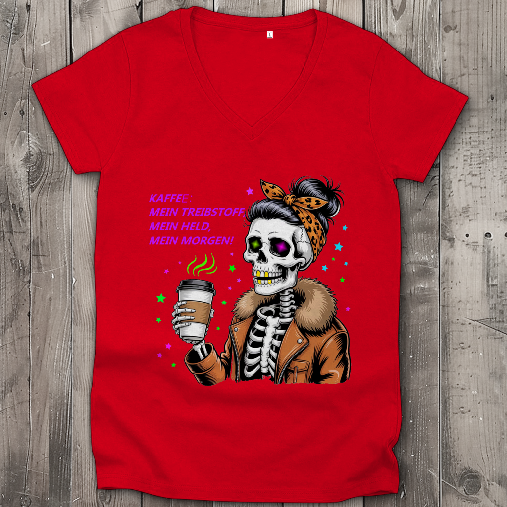 Damen Premium Bio V-Neck T-Shirt Coffee time