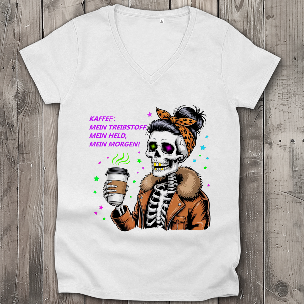 Damen Premium Bio V-Neck T-Shirt Coffee time