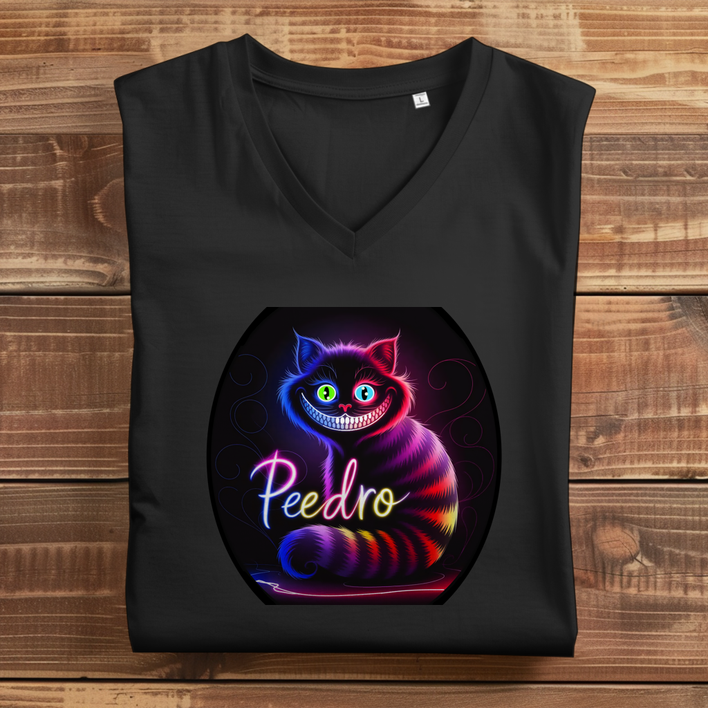 Damen Premium Bio V-Neck T-Shirt Katze Peedro