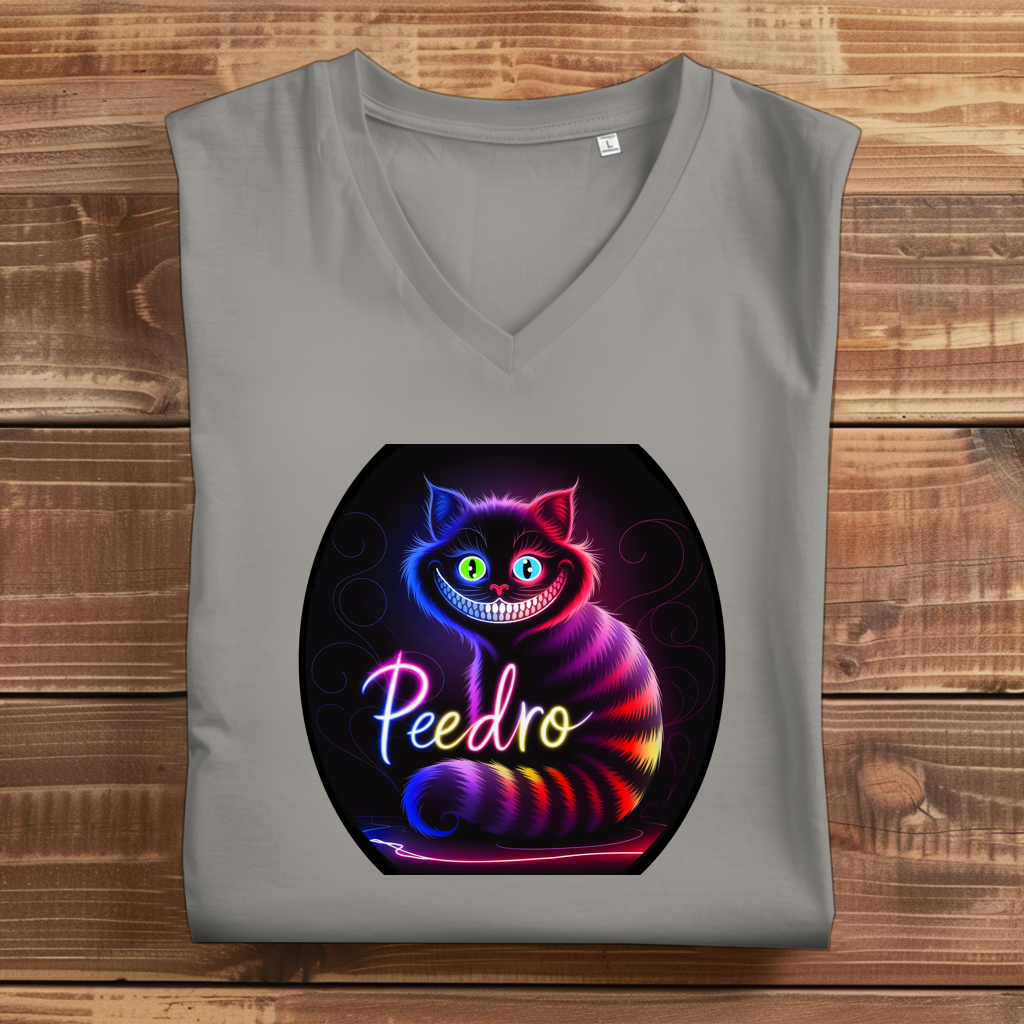 Damen Premium Bio V-Neck T-Shirt Katze Peedro